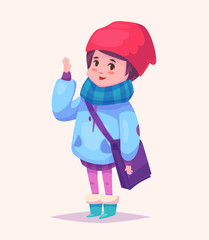 Funny  illustration of schoolgirl or student cartoon character. Isolated vector illustration.