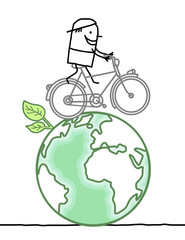 cartoon man cycling on Earth