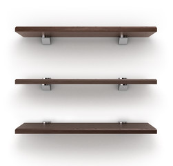 Darck wooden shelves isolated on white