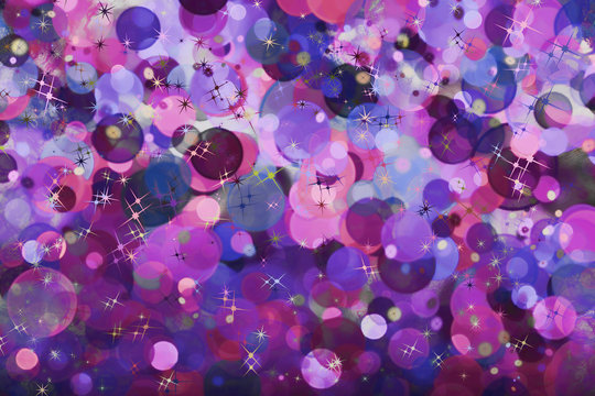 Purple Bubbles And Stars Abstract Holiday Background.