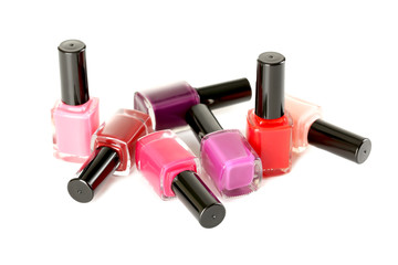 Bottles of nail polish isolated on a white