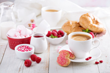 Valentines day breakfast with croissants
