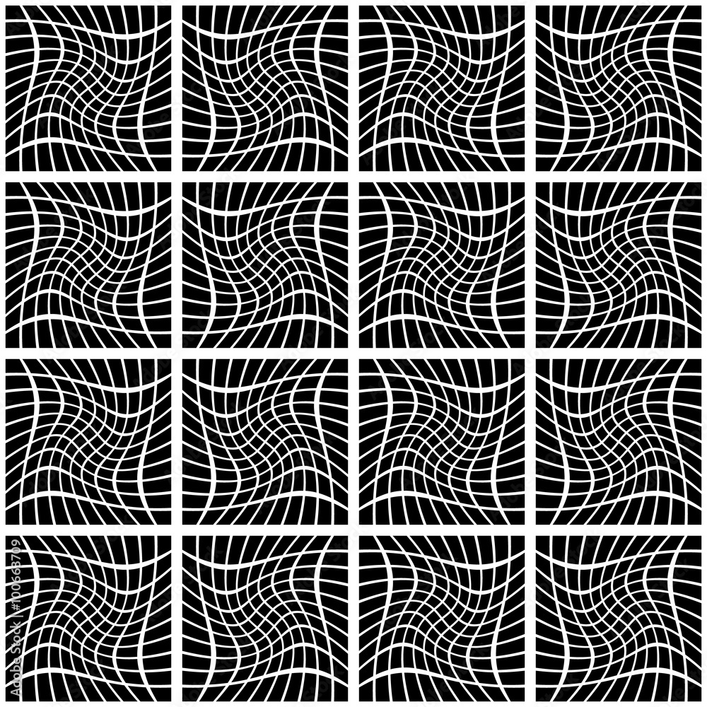 Poster Mosaic background with distorted tiles of squares. Abstract mono