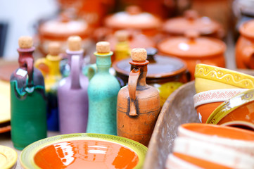 Ceramic dishes, tableware and jugs sold on Easter market in Vilnius