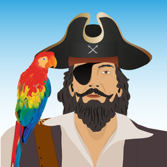 One-eyed pirate with macaw parrot © Edelweiss086