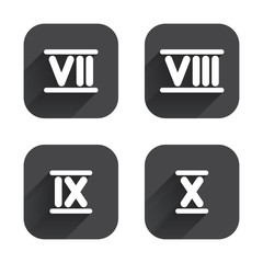 Roman numeral icons. Number seven, nine, ten.