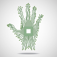 Hand. Cpu. Circuit board. Vector illustration. Eps 10