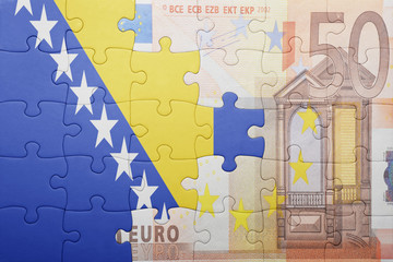 puzzle with the national flag of bosnia and herzegovina and euro banknote
