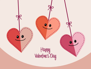 Happy hearts hanging. Valentine's Day postcard