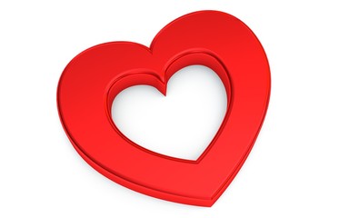 Glossy red heart with convex edges on a white background. Render.