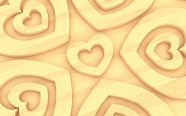 Focused abstract wooden heart ornament. Render.