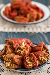 Dolma, Stuffed Dried Pepper on Blue Background