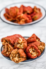 Dolma, Stuffed Dried Pepper on White Marble