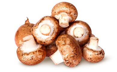 Pile of fresh brown champignon top view
