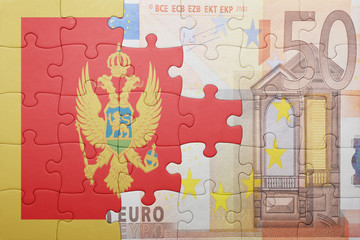 puzzle with the national flag of montenegro and euro banknote