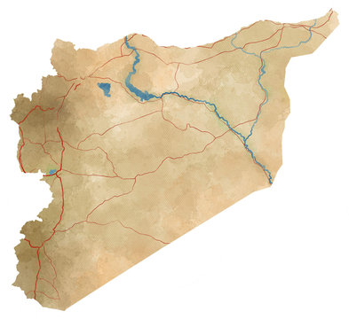 Cartina Siria, cartina fisica, disegnata a mano, illustrata