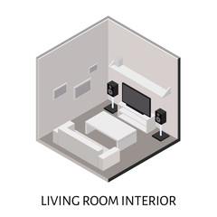 Isometric living room with plasma TV stereo system