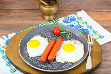 Fried Eggs with Fried Sausages.