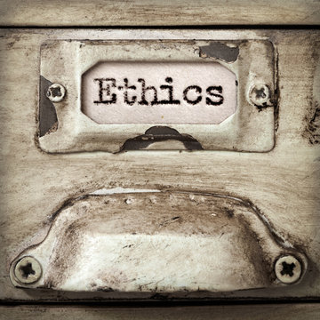 Word Ethics on Vintage Filing Cabinet Drawer Label