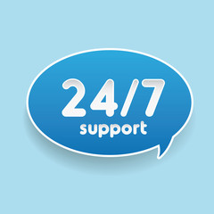Blue 24/7 Support label speech bubble