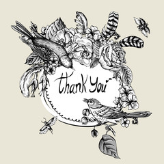 Thank You Hand Drawn Vector Greeting Card