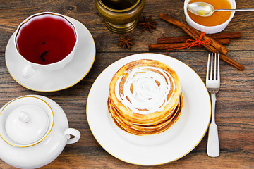 Tasty Pancakes Stack with Honey