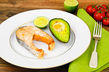 Salmon, lime, cream sauce with spinach