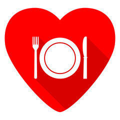 restaurant red heart valentine flat icon