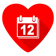 calendar red heart valentine flat icon