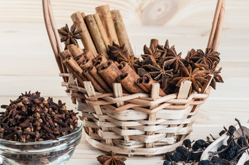 spices in a wicker basket