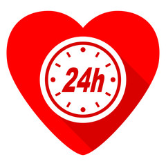 24h red heart valentine flat icon