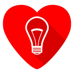 bulb red heart valentine flat icon