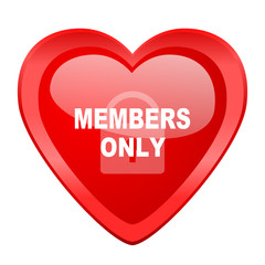 members only red heart valentine glossy web icon