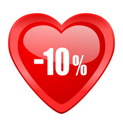 10 percent sale retail red heart valentine glossy web icon