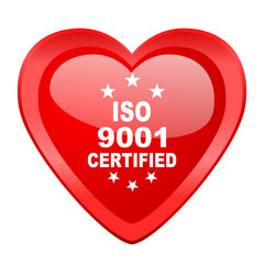 iso 9001 red heart valentine glossy web icon