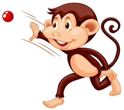Little monkey throwing red ball