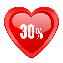 30 percent red heart valentine glossy web icon