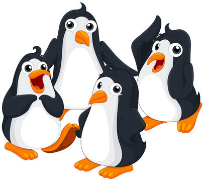 Four penguins with happy face