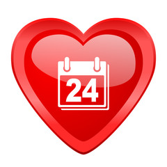calendar red heart valentine glossy web icon