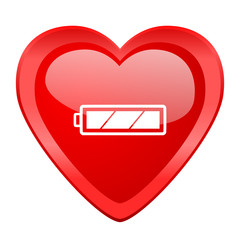 battery red heart valentine glossy web icon