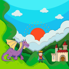 Obraz na płótnie Canvas Prince and dragon by the palace