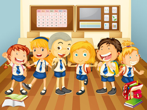 Children in uniform in the classroom