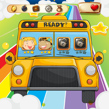 Game template with children riding in bus