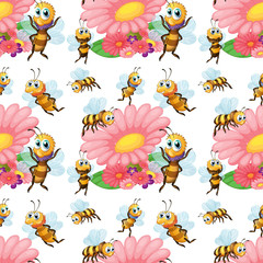 Seamless bees flying around the flowers