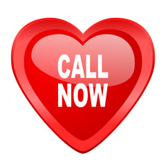call now red heart valentine glossy web icon