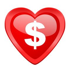 dollar red heart valentine glossy web icon