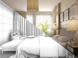 Fototapeta na wymiar 3D render of design of a bathroom in brown and beige color