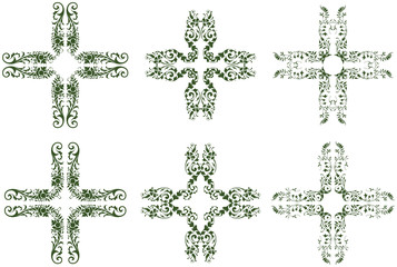Leafy floral design cross shaped icons