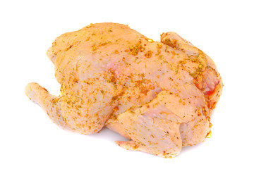 Raw Chicken with Herbs on White Background.