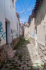 View of a street in a historic center of Potosi, Bolivia.